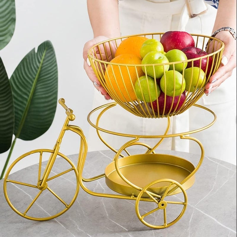Divine Quest Multi-Layer Desktop Fruit Storage Basket Decor Bicycle Shaped Fruit Baskets Wire Baskets For Dining Table Kitchen Storage And Organize Elegant Design Fruit Basket for Storage & Display - Image 2