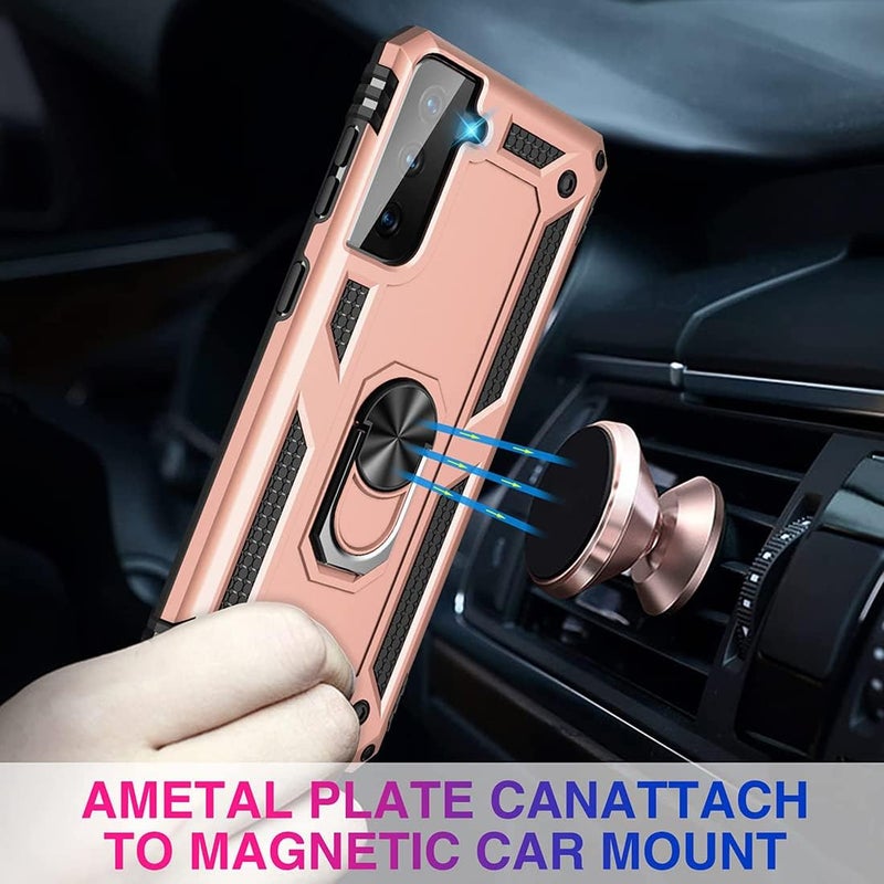 KASTWAVE Case For S21 Fe Case, Heavy Duty Hard Armor Military Anti-Fall Shockproof Bumper Rugged With Magnetic Ring Kickstand Cover For Galaxy S21 Fe 5G Cases 2022 S21Fe -Rose Gold - Image 4