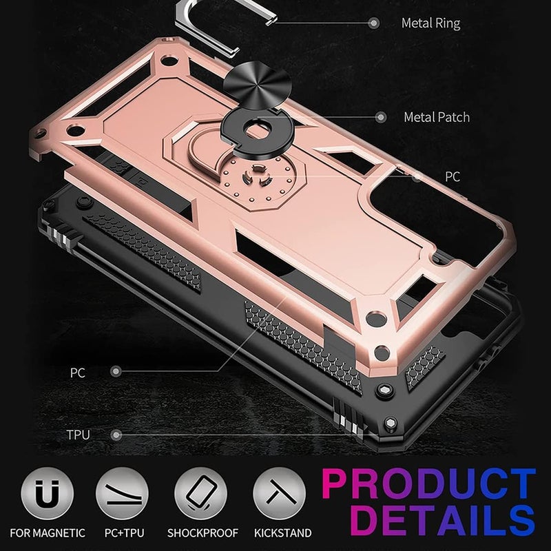 KASTWAVE Case For S21 Fe Case, Heavy Duty Hard Armor Military Anti-Fall Shockproof Bumper Rugged With Magnetic Ring Kickstand Cover For Galaxy S21 Fe 5G Cases 2022 S21Fe -Rose Gold - Image 5
