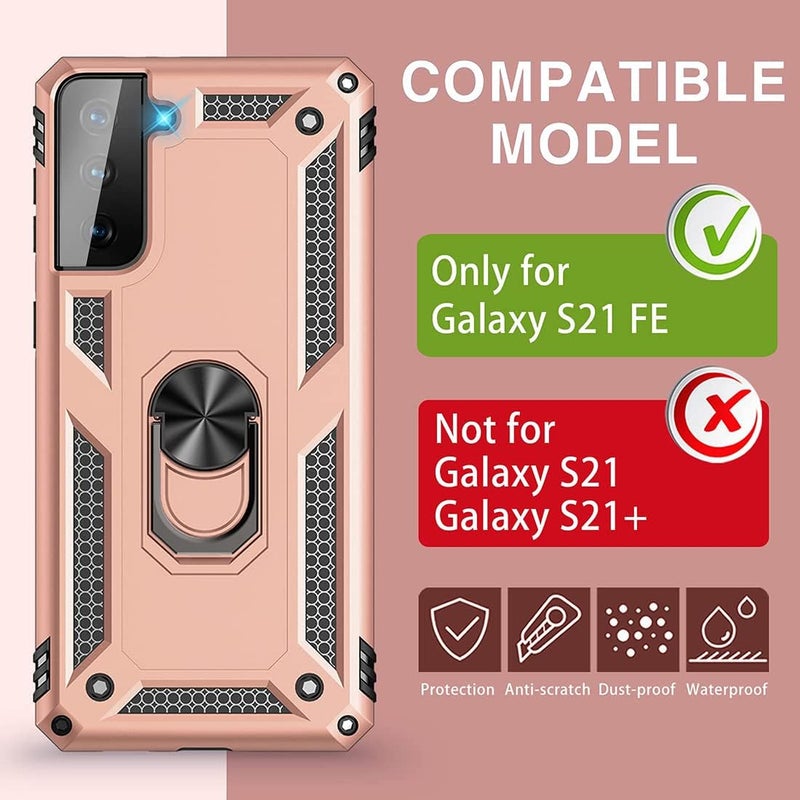 KASTWAVE Case For S21 Fe Case, Heavy Duty Hard Armor Military Anti-Fall Shockproof Bumper Rugged With Magnetic Ring Kickstand Cover For Galaxy S21 Fe 5G Cases 2022 S21Fe -Rose Gold - Image 2