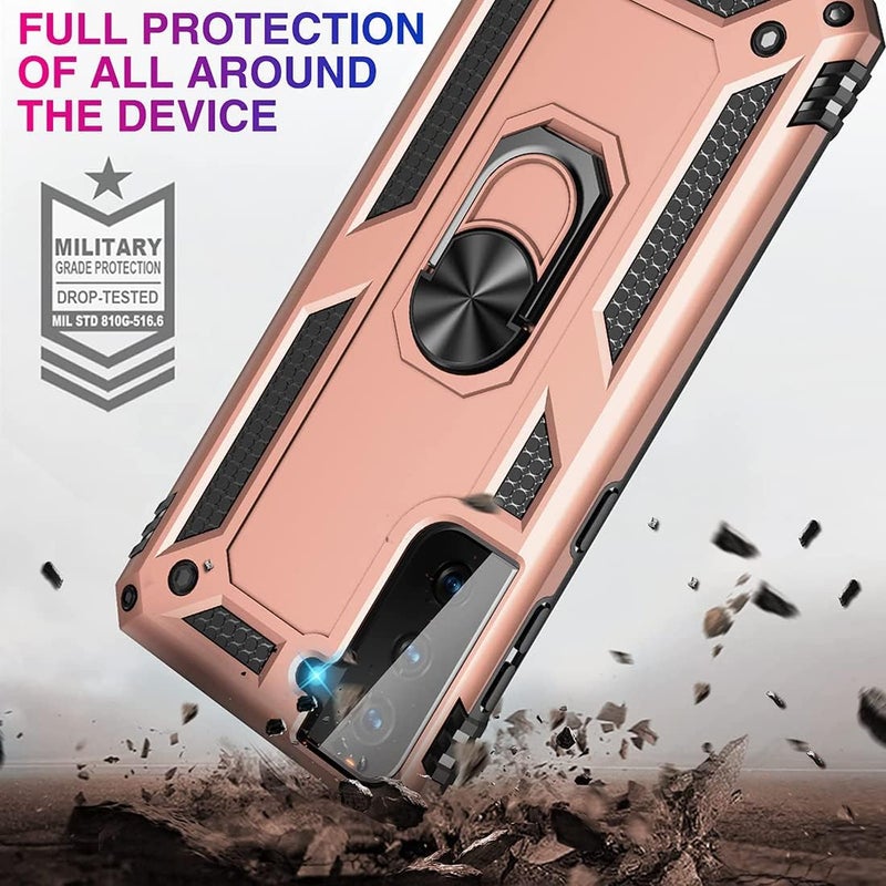 KASTWAVE Case For S21 Fe Case, Heavy Duty Hard Armor Military Anti-Fall Shockproof Bumper Rugged With Magnetic Ring Kickstand Cover For Galaxy S21 Fe 5G Cases 2022 S21Fe -Rose Gold - Image 3