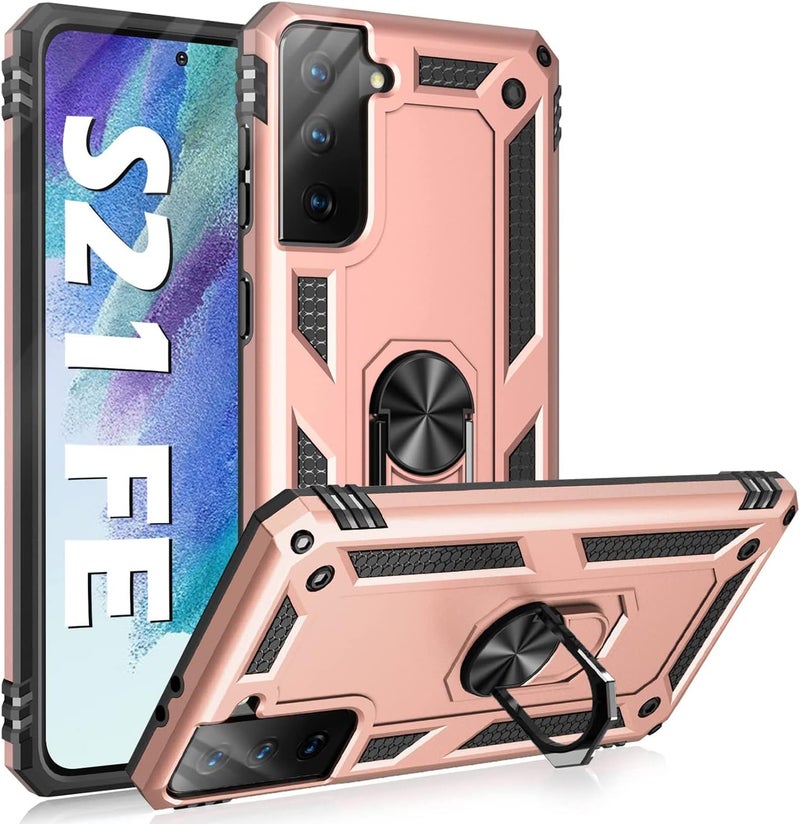 KASTWAVE Case For S21 Fe Case, Heavy Duty Hard Armor Military Anti-Fall Shockproof Bumper Rugged With Magnetic Ring Kickstand Cover For Galaxy S21 Fe 5G Cases 2022 S21Fe -Rose Gold - Image 1