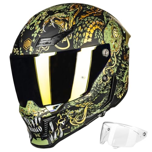 ILM Motorcycle Helmets for Adult Men Women Full Face DOT ECE Powersports Dual Visor Street Racing Helmet with Pinlock Cascos para Motos Model MF509 (Mythology Gold, M) - Image 1