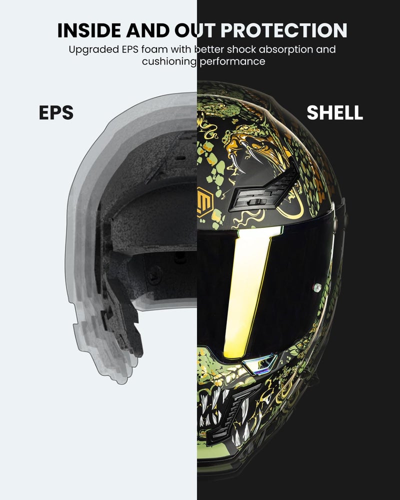 ILM Motorcycle Helmets for Adult Men Women Full Face DOT ECE Powersports Dual Visor Street Racing Helmet with Pinlock Cascos para Motos Model MF509 (Mythology Gold, M) - Image 5