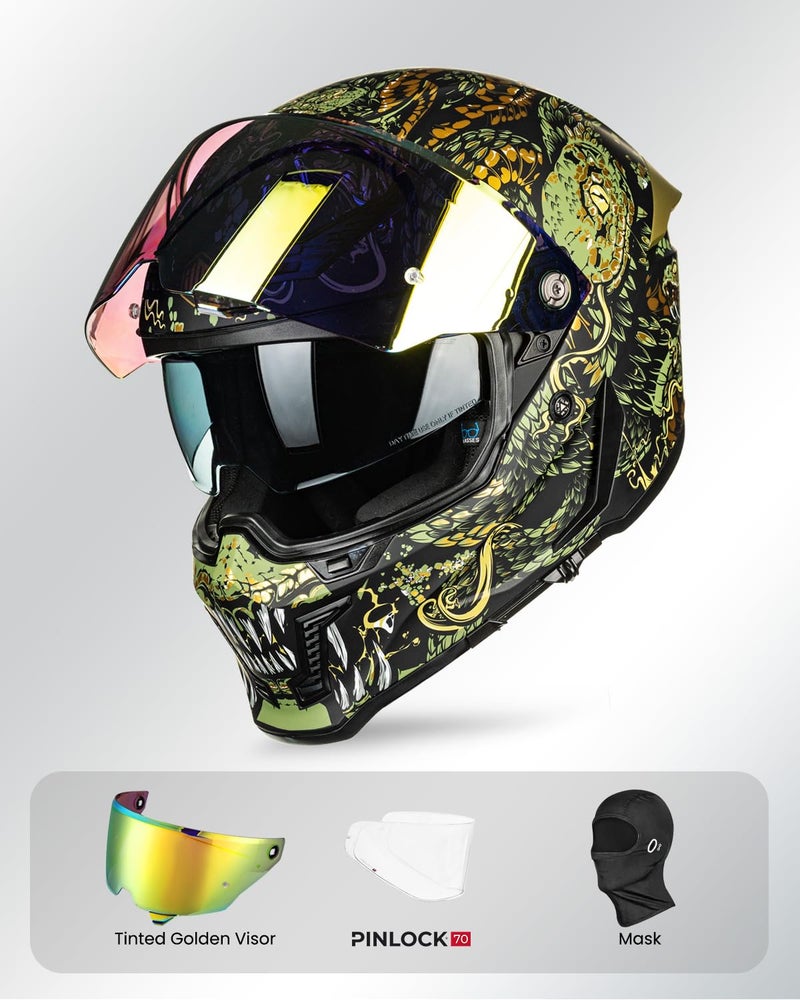 ILM Motorcycle Helmets for Adult Men Women Full Face DOT ECE Powersports Dual Visor Street Racing Helmet with Pinlock Cascos para Motos Model MF509 (Mythology Gold, M) - Image 4