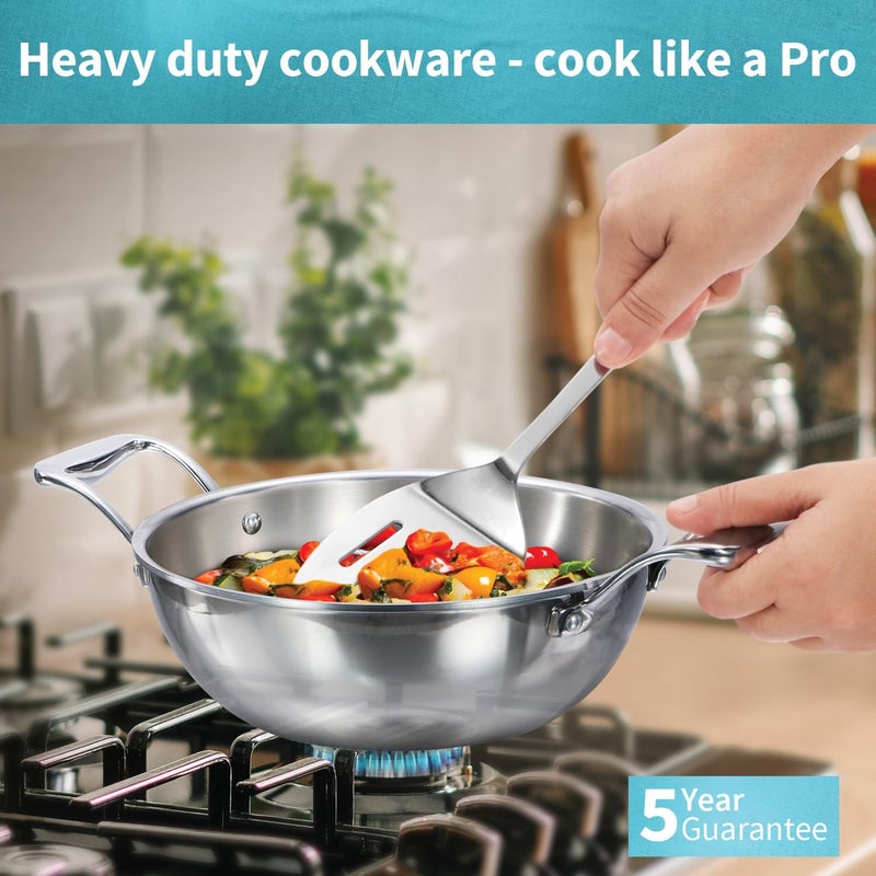 Hawkins Pro 6 Litre Deep-Fry Pan, Triply Stainless Steel Kadhai with Stainless Steel Handles and Stainless Steel Lid, Silver (PSK60S) - Image 2