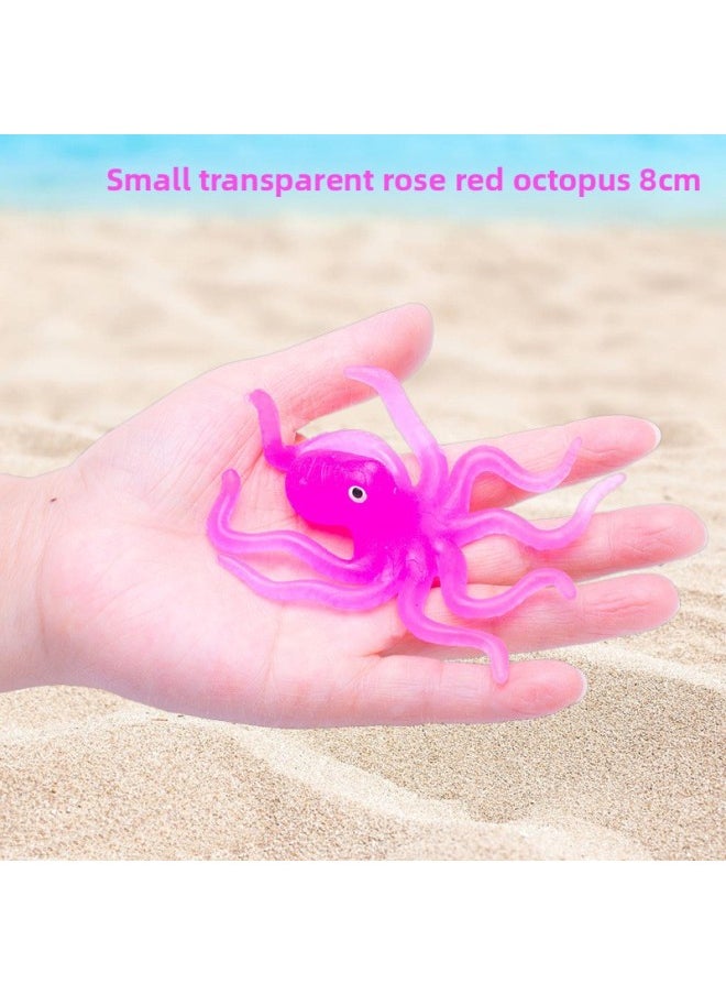 Simulation Octopus Toy Model Octopus Marine Animal World Decoration Pendant Squid Early Education Educational Cognition-Color:Transparent Rose Red Soft Glue Octopus [8cm]]  - Image 1