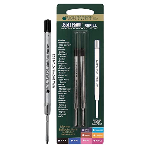 Monteverde Ballpoint Refill to Fit Parker Ballpoint Pens, Medium Point, Soft Roll, Blue, 2 per Pack (P132BU) - Image 1