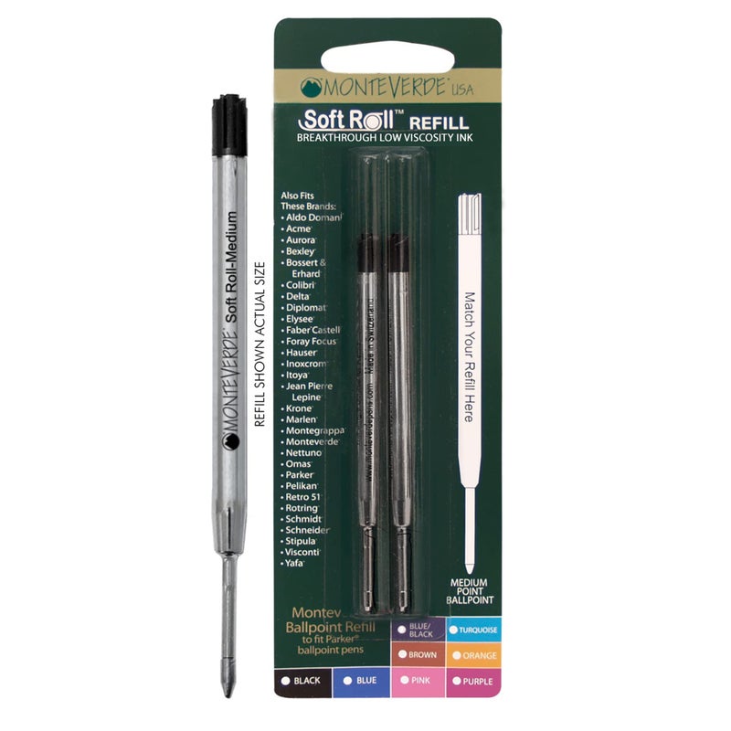 Monteverde Ballpoint Refill to Fit Parker Ballpoint Pens, Medium Point, Soft Roll, Blue, 2 per Pack (P132BU) - Image 3