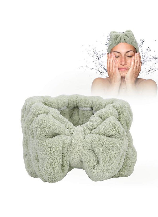 HURRISE Urrise Facial Spa Headband Soft Coral Fleece Head Wraps Hairbow Headband Hairband Fashion Headbands Shower Bath Wrap Bowknot Headband For Headbands For Makeup (Green)  - Image 2