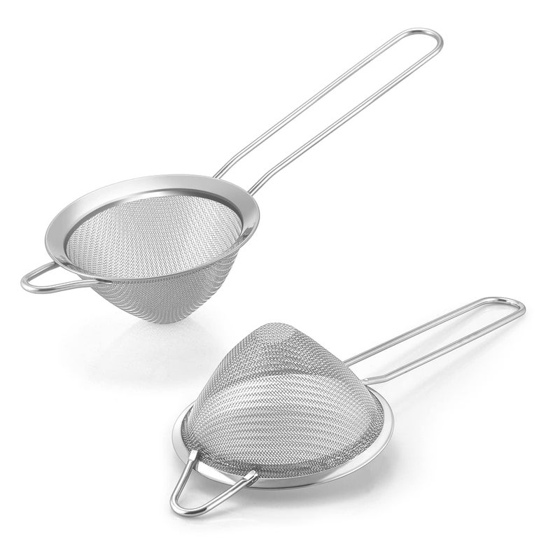 Herogo Cocktail Strainer Herogo 2Piece Stainless Steel Sieves Conical Strainer with Handle Metal Fine Mesh Sieve for Filtering Cocktails Tea Juice Coffee Flour Sugar  35 Inches
