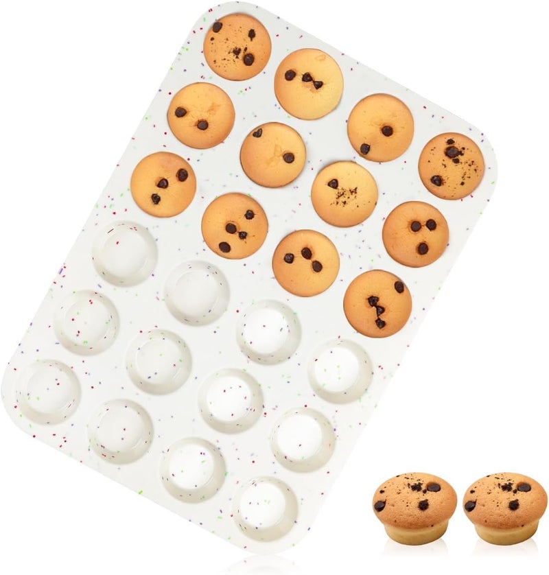 CAKETIME Silicone Mini Muffin Pan, 24 Cups Nonstick Mini Cupcake Pan for Baking Muffin, Cupcake, Egg Bites, Fat Bomb, 1 Pack Confetti - Image 1
