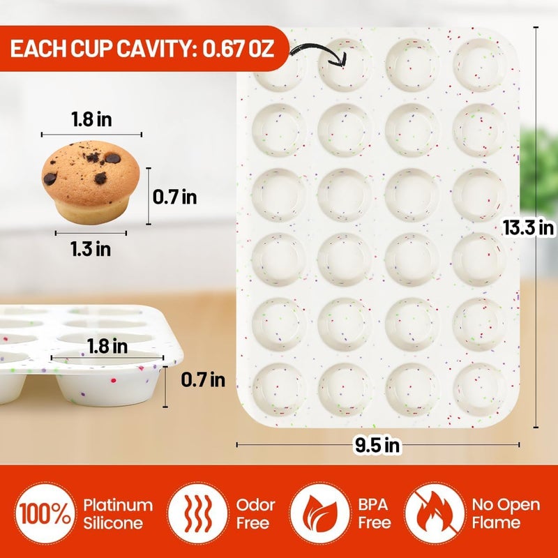 CAKETIME Silicone Mini Muffin Pan, 24 Cups Nonstick Mini Cupcake Pan for Baking Muffin, Cupcake, Egg Bites, Fat Bomb, 1 Pack Confetti - Image 3