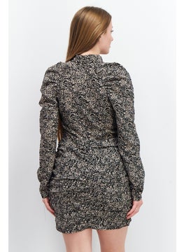 In the style Women Ruched Allover Print Bodycon Dress, Black  - Image 2