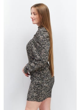 In the style Women Ruched Allover Print Bodycon Dress, Black  - Image 4