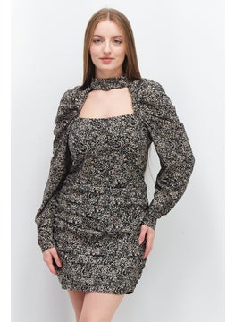 In the style Women Ruched Allover Print Bodycon Dress, Black  - Image 1