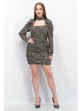 In the style Women Ruched Allover Print Bodycon Dress, Black  - Image 3