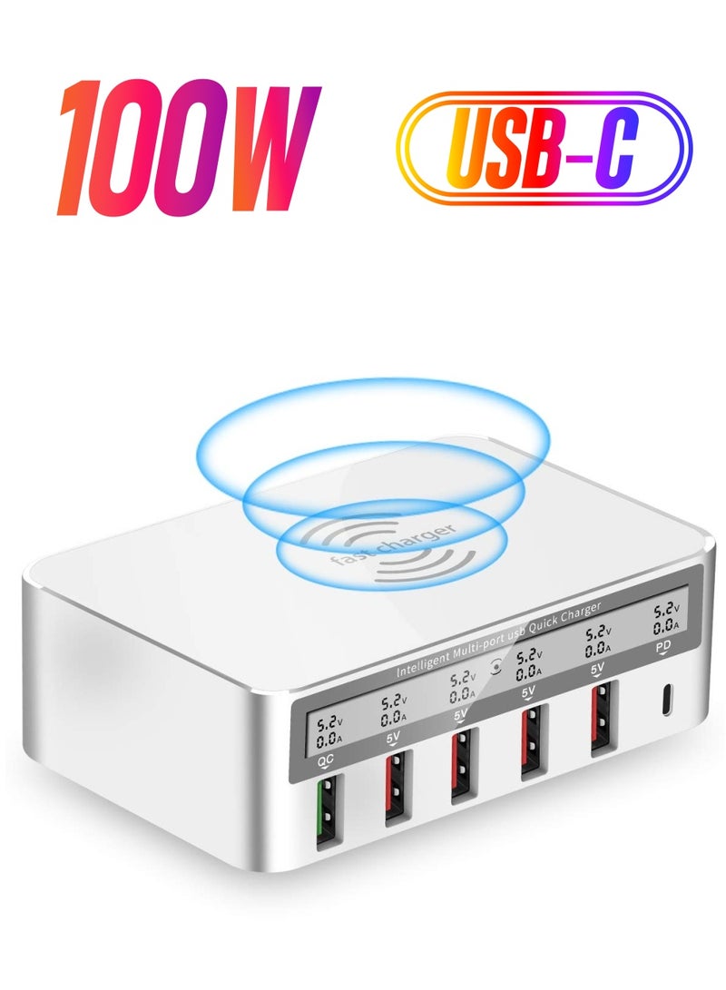 Beauenty Multi,Device Charging Station 100W 6,Port USB C with QC3.0 PD20W and 15W Wireless Charging for Apple and Other Mobile Brands - Image 1