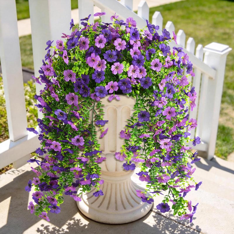 ZFProcess Artificial Hanging Flowers Plants for Outdoor Spring Summer Decoration, 2PCS Faux Silk Daisy UV Resistant Look Real for Outside Home Indoor Planter Porch Garden Yard Decor(Dark Orchid) - Image 3