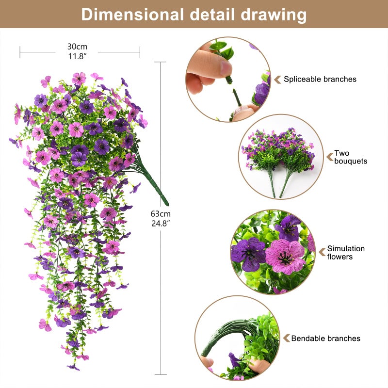 ZFProcess Artificial Hanging Flowers Plants for Outdoor Spring Summer Decoration, 2PCS Faux Silk Daisy UV Resistant Look Real for Outside Home Indoor Planter Porch Garden Yard Decor(Dark Orchid) - Image 2