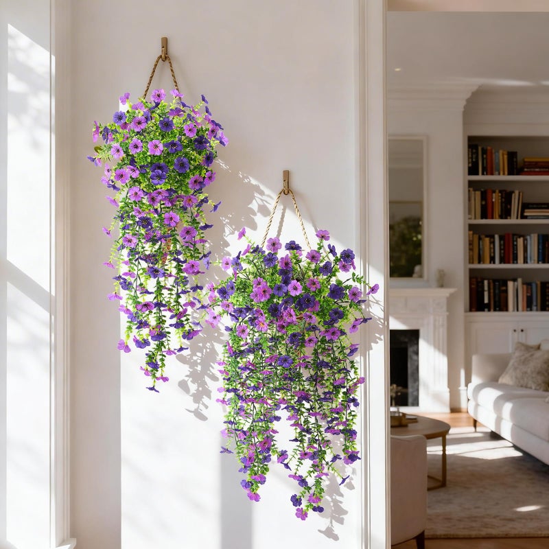 ZFProcess Artificial Hanging Flowers Plants for Outdoor Spring Summer Decoration, 2PCS Faux Silk Daisy UV Resistant Look Real for Outside Home Indoor Planter Porch Garden Yard Decor(Dark Orchid) - Image 5