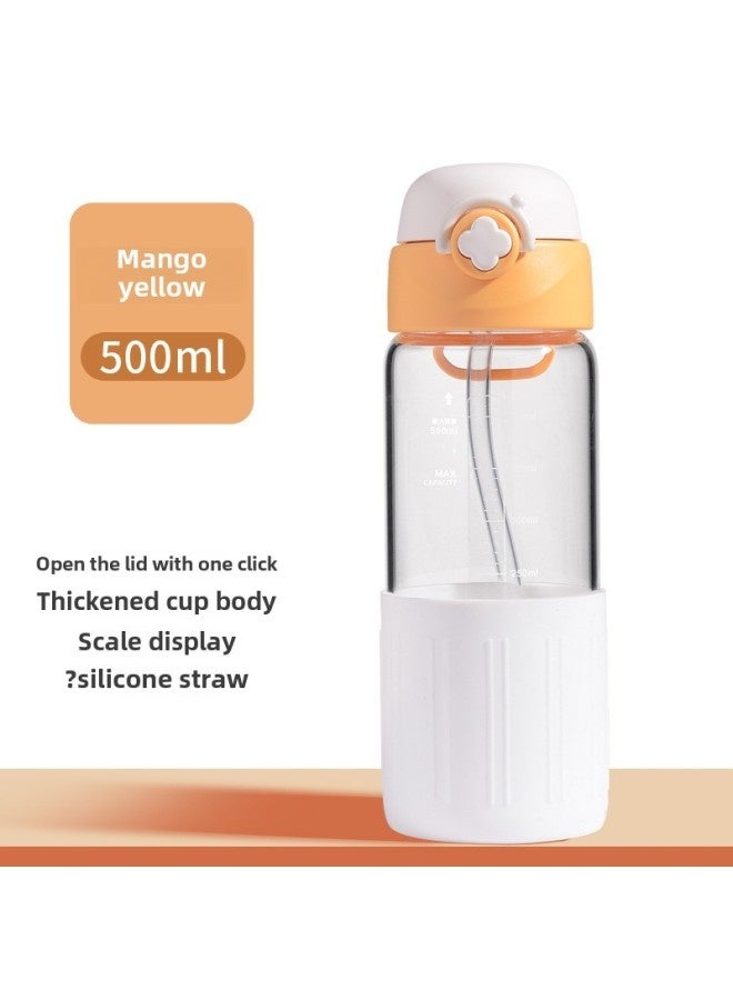Pregnant Women's Cup Straw Cup Maternal Special Scale Net Red Glass High Color Value Water Cup High Temperature Resistant With Silicone Sleeve-Color:Mango Yellow-Capacity:500ml - Image 1