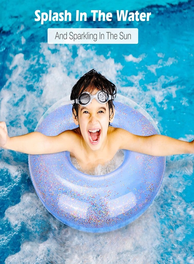 MoKo Swim Rings with Glitter, 90cm Diameter Inflatable Pool Float Swimming Pool Float Tube Round Shaped Swimming Tube Water Fun Beach Pool Toys for Summer Party for Kids Adults - Blue & Rose Gold - Image 2