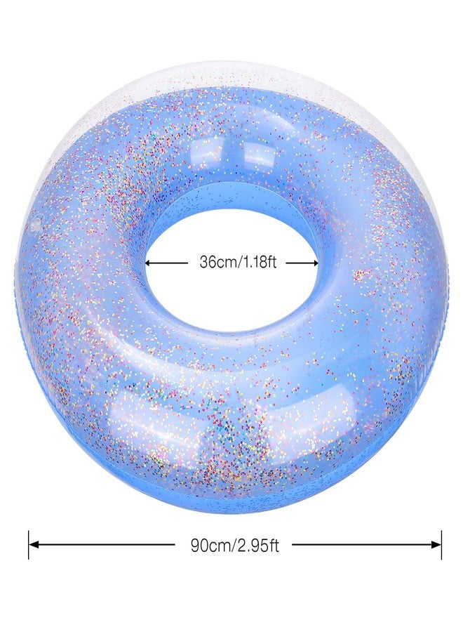 MoKo Swim Rings with Glitter, 90cm Diameter Inflatable Pool Float Swimming Pool Float Tube Round Shaped Swimming Tube Water Fun Beach Pool Toys for Summer Party for Kids Adults - Blue & Rose Gold - Image 4