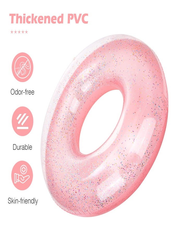 MoKo Swim Rings with Glitter, 90cm Diameter Inflatable Pool Float Swimming Pool Float Tube Round Shaped Swimming Tube Water Fun Beach Pool Toys for Summer Party for Kids Adults - Blue & Rose Gold - Image 3