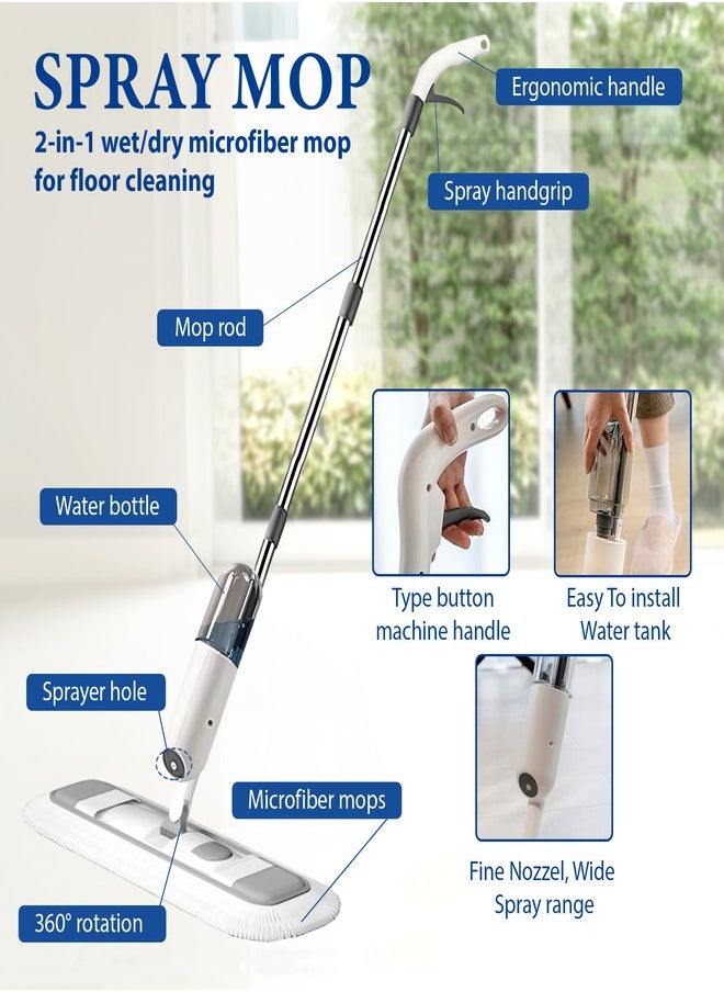 360° Rotating Spray Mop with Refillable Bottle - Lightweight Flat Mop for Wet & Dry Cleaning, 1 Washable Microfiber Pads, 350ml Tank, Quick-Drying, Perfect for All Type Of Surface