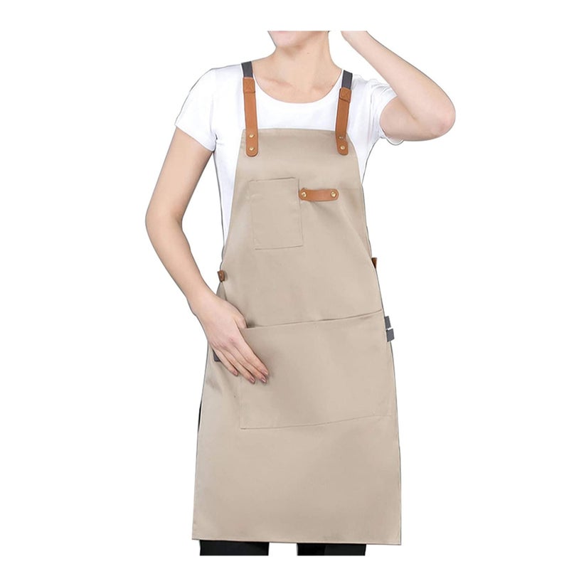SOLARAE مئزر قطن قماش مطبخ شيف باربر للأعمال الطبخ مع حمالات ظهر للنساء والرجال مع جيوب (كاكي) هدية لعيد الميلاد ويوم الحب وعيد الشكر - Image 2
