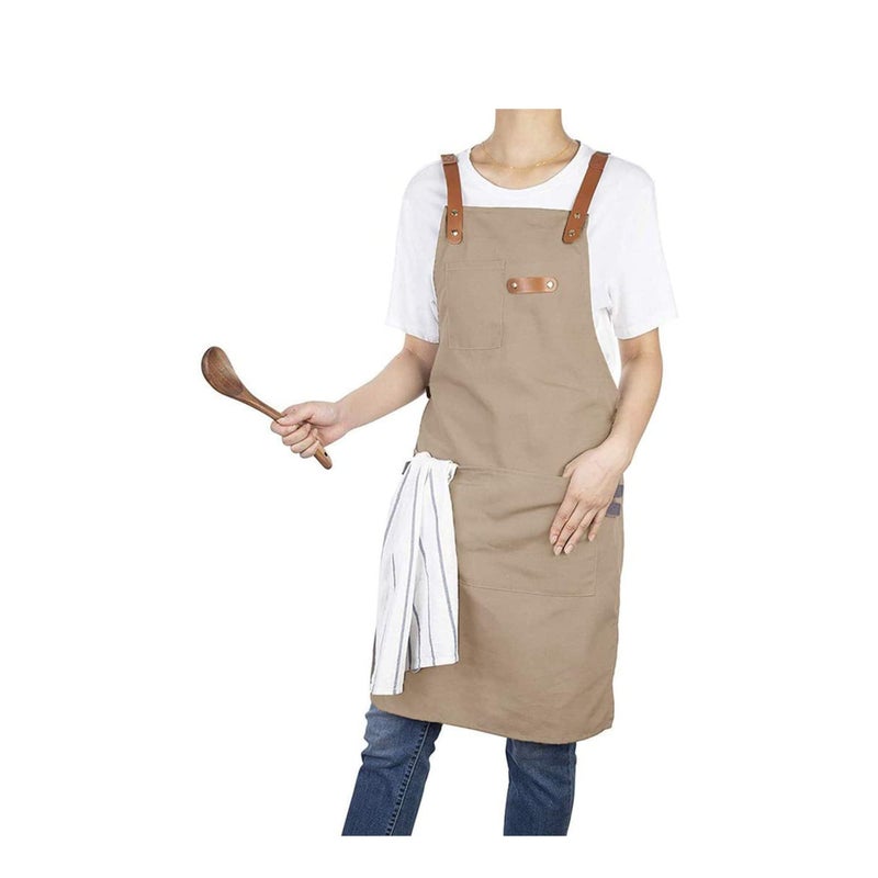 SOLARAE مئزر قطن قماش مطبخ شيف باربر للأعمال الطبخ مع حمالات ظهر للنساء والرجال مع جيوب (كاكي) هدية لعيد الميلاد ويوم الحب وعيد الشكر - Image 1