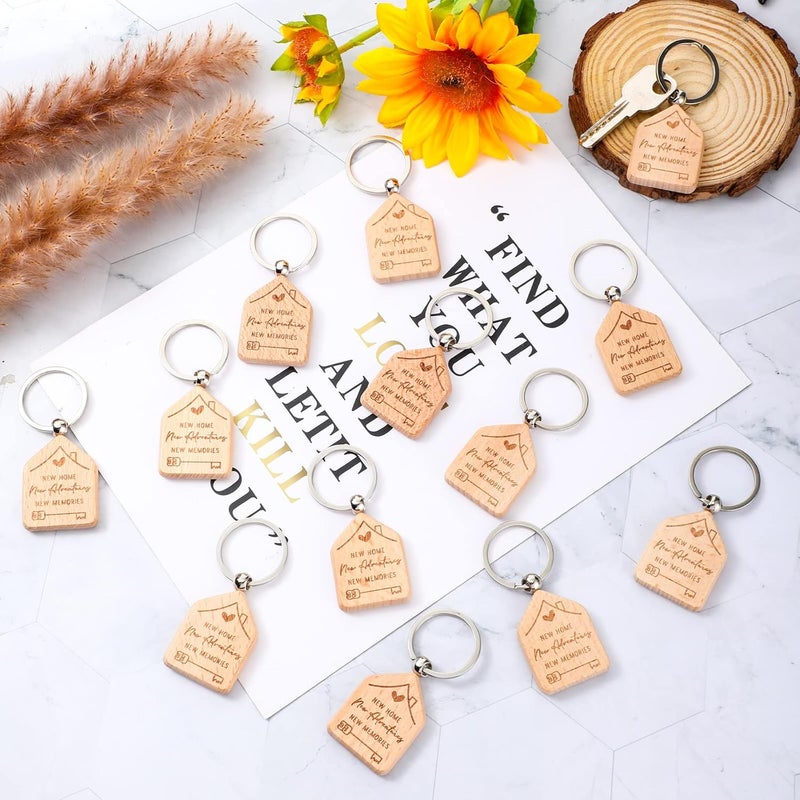Roowest 50 Pcs New Home Keychain 2023 Bulk Welcome Home Keychain Gifts New Homeowner Engraved Wooden Key Tag Small House Shaped Keychains for Family Client Home Buyer Customer, As the Picture Shown, 3.4 x 4.5 - Image 4