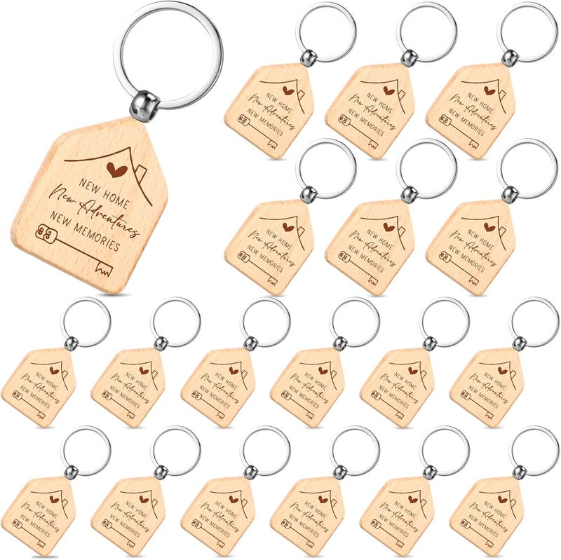 Roowest 50 Pcs New Home Keychain 2023 Bulk Welcome Home Keychain Gifts New Homeowner Engraved Wooden Key Tag Small House Shaped Keychains for Family Client Home Buyer Customer, As the Picture Shown, 3.4 x 4.5 - Image 1