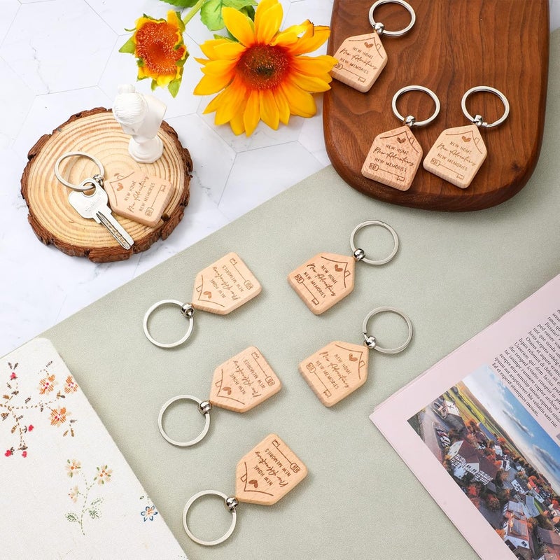 Roowest 50 Pcs New Home Keychain 2023 Bulk Welcome Home Keychain Gifts New Homeowner Engraved Wooden Key Tag Small House Shaped Keychains for Family Client Home Buyer Customer, As the Picture Shown, 3.4 x 4.5 - Image 3