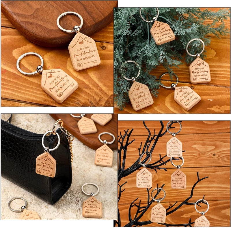 Roowest 50 Pcs New Home Keychain 2023 Bulk Welcome Home Keychain Gifts New Homeowner Engraved Wooden Key Tag Small House Shaped Keychains for Family Client Home Buyer Customer, As the Picture Shown, 3.4 x 4.5 - Image 5