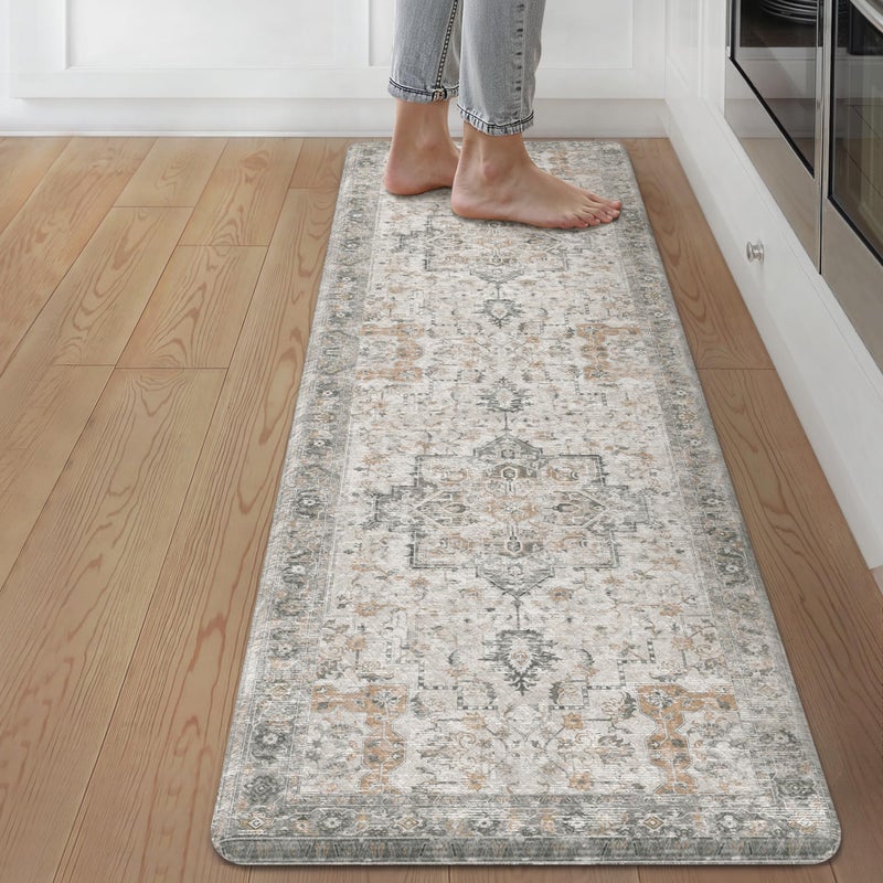 GENIMO Kitchen Mats for Floor, Washable Anti Fatigue Mat for Cushioned, Waterproof Kitchen Rugs, 17.3"x59", Non Slip Comfort Standing Mat Rug for Home, Runner, Sink, Office, Laundry, LightTaupeBrown - Image 1