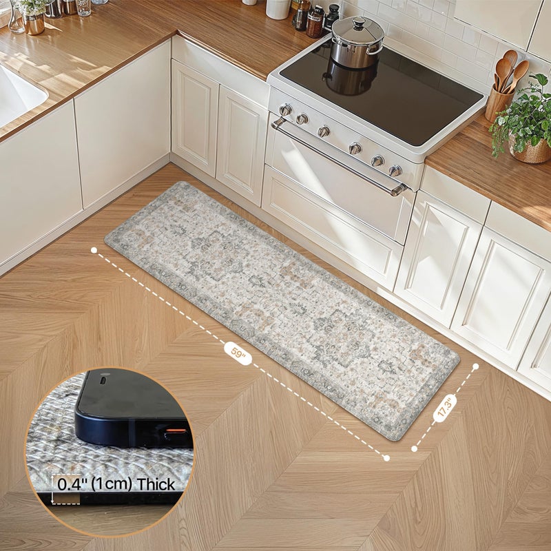 GENIMO Kitchen Mats for Floor, Washable Anti Fatigue Mat for Cushioned, Waterproof Kitchen Rugs, 17.3"x59", Non Slip Comfort Standing Mat Rug for Home, Runner, Sink, Office, Laundry, LightTaupeBrown - Image 2
