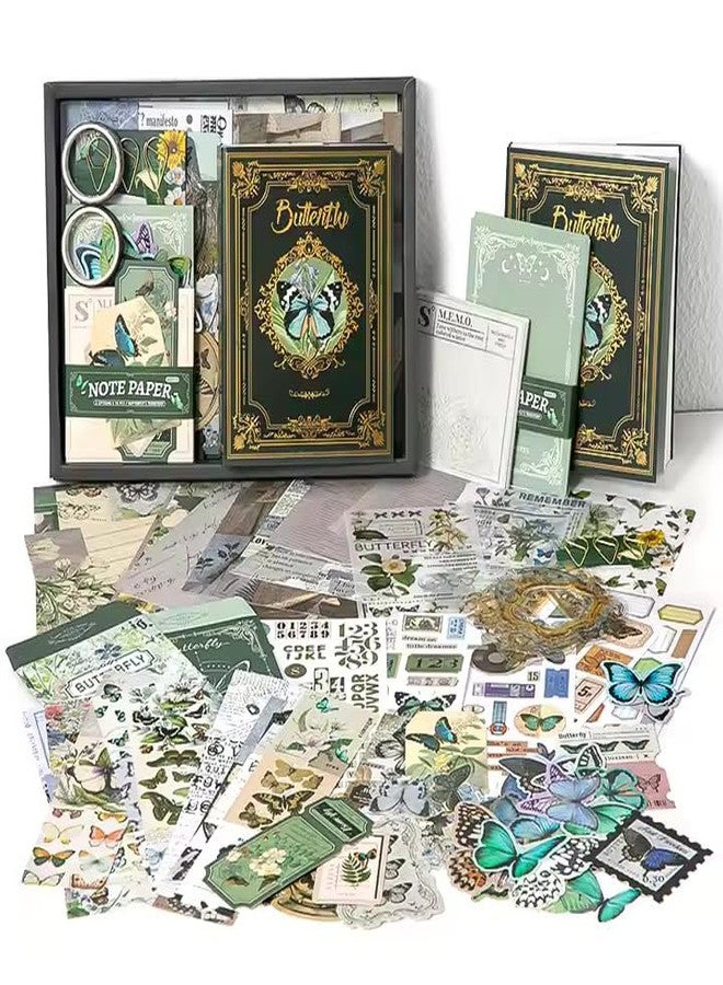 GLADBACK Vintage Aesthetic Scrapbook Kit, 346 Pcs, A6 Grid Notebook, Washi Stickers, Envelopes, Scrapbook Papers, Folding Labels, Photo Frames, Calendar Stickers, Stickers (Harry Potter Butterfly Green) - Image 1