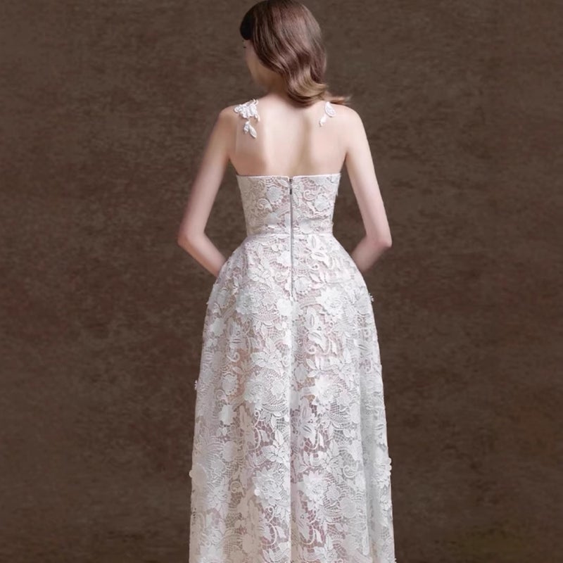 2026 New Vietnam Niche Heavy Water-Soluble 3D White Lace Long Wedding Bridal Dress Gown 1948 - Image 3