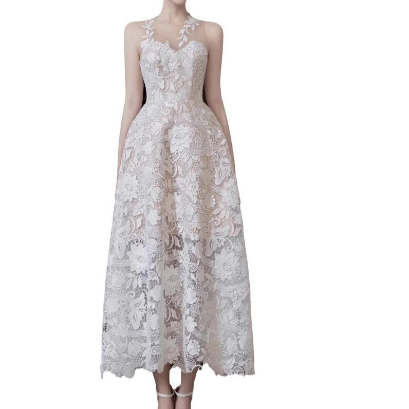 2026 New Vietnam Niche Heavy Water-Soluble 3D White Lace Long Wedding Bridal Dress Gown 1948 - Image 5