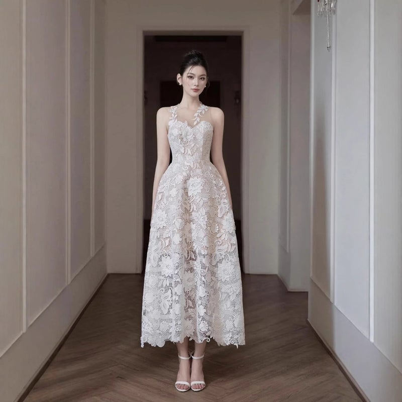2026 New Vietnam Niche Heavy Water-Soluble 3D White Lace Long Wedding Bridal Dress Gown 1948 - Image 4