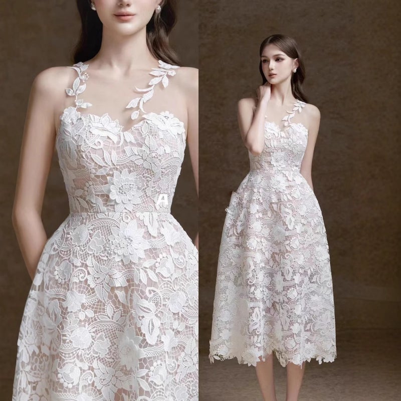2026 New Vietnam Niche Heavy Water-Soluble 3D White Lace Long Wedding Bridal Dress Gown 1948 - Image 2