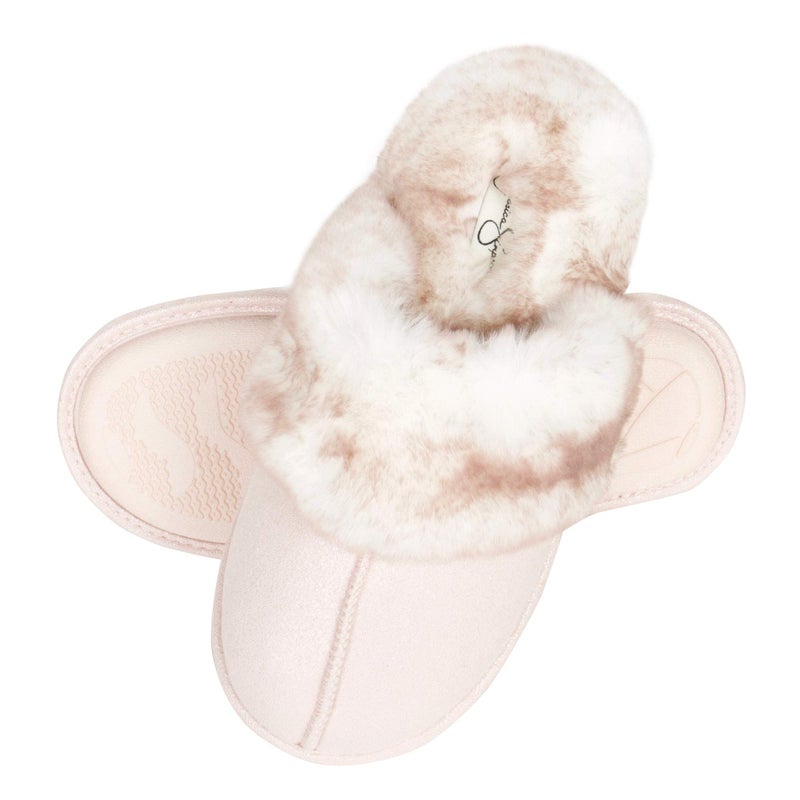 Jessica Simpson Women's Comfy Faux Fur House Slipper Scuff Memory Foam Slip on Anti-Skid Sole, Pink, X-Large - Image 3