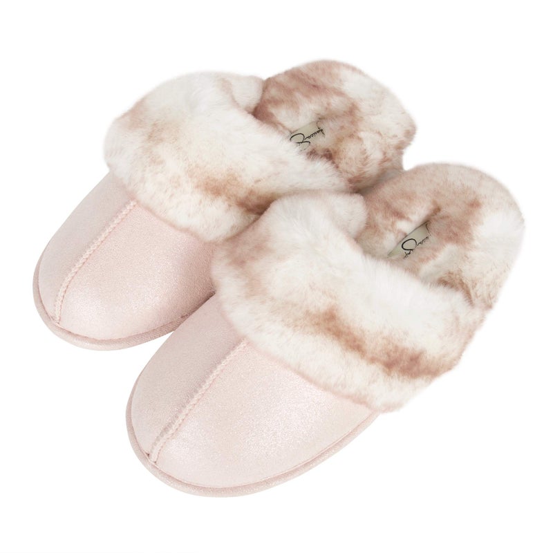 Jessica Simpson Women's Comfy Faux Fur House Slipper Scuff Memory Foam Slip on Anti-Skid Sole, Pink, X-Large - Image 4