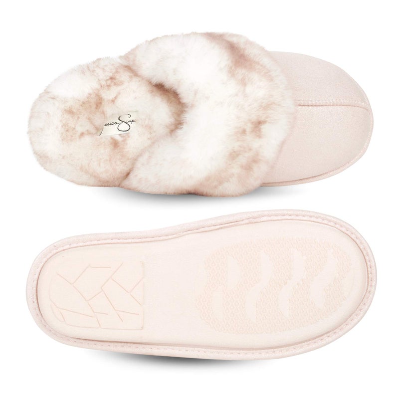 Jessica Simpson Women's Comfy Faux Fur House Slipper Scuff Memory Foam Slip on Anti-Skid Sole, Pink, X-Large - Image 5