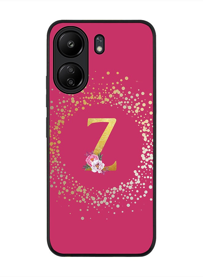 Stylizedd Rugged Black Edge Case for Xiaomi Redmi 13C 4G, Slim fit Case Cover Custom Monogram Initial Letter Floral Pattern Alphabet - Z (Dark Pink Rose) - Image 1
