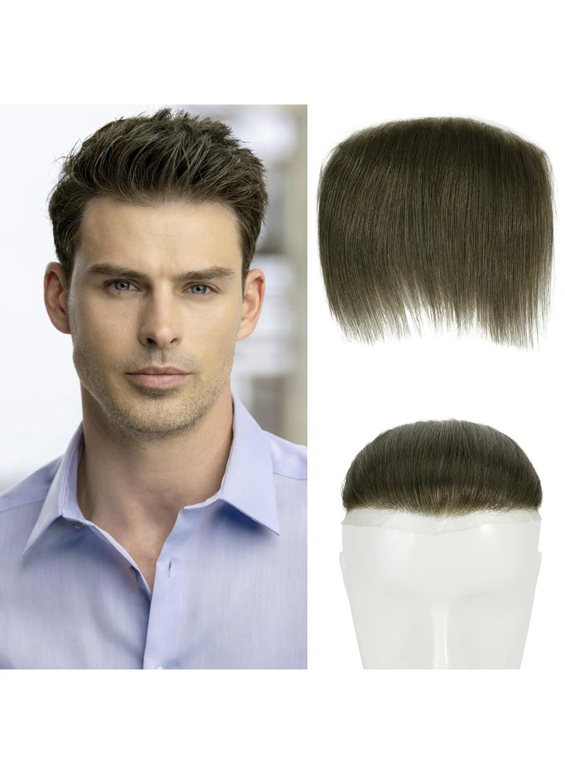 Lordhair Lordhair Toupee for Men Frontal Hair Piece Men Toupee Human Hair System V-Shape Natural Hairline Replacement System 6 * 1 inch Hair Piece for Men Medium Brown 5# 
