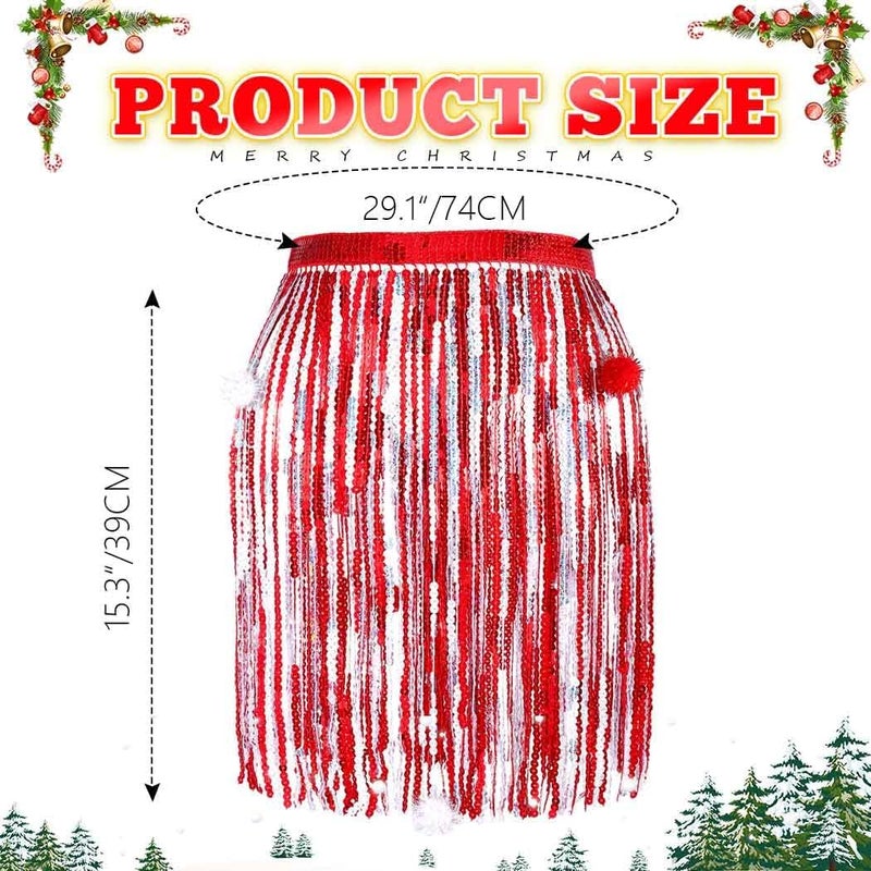 REETAN Fringe Sequin Skirt Belly Dance Sparkly Rave Skirts for Women - Image 5