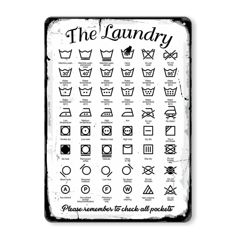 SmartSign Laundry Symbols Wall Art Sign Please Remember To Check All Pockets Vintage Sign 14 x 10 40 mil Laminated Rustproof Aluminum Retro Wall Dcor BlackRustic White USAMade